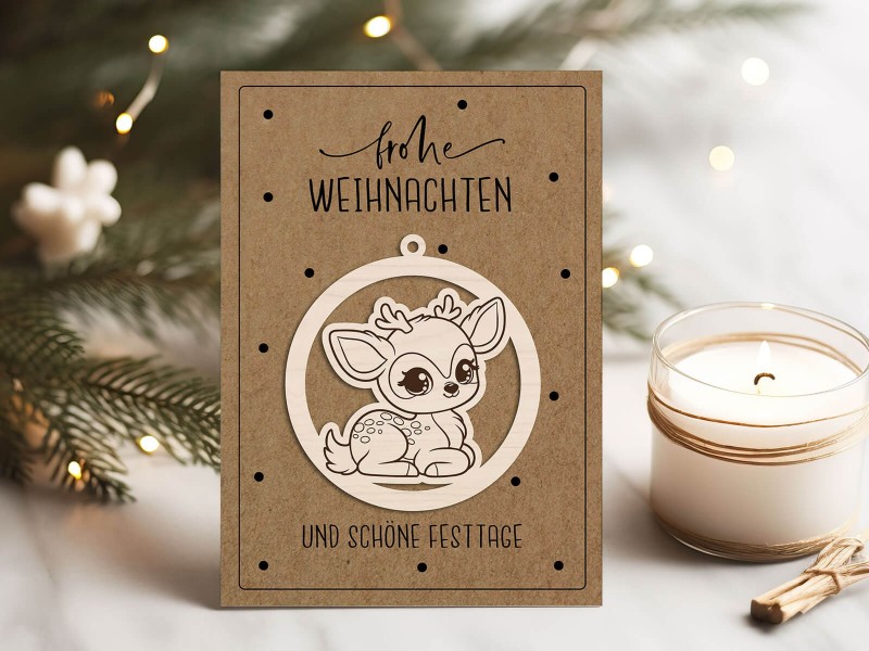 4x Weihnachtskarte Ornament Rehkitz - 1